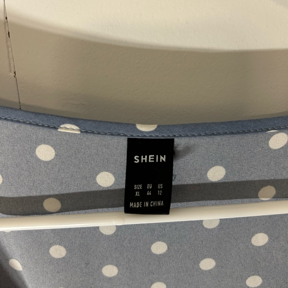 SHEIN Blue Polka Dot Wrap Midi Dress - Picture 2 of 2
